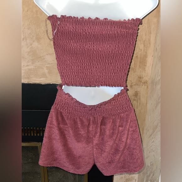 Bozzolo Smocked Tube Top & Shorts Set | Mauve 2-Piece Lounge Outfit (Medium) - Picture 4 of 8
